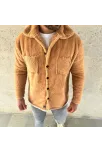 Erkek Pelüş Polar Hırka Gömlek – Yakalı, İlik Düğmeli, Göğüs Cepli, Yumuşak Dokulu Kışlık Regular Fit Rahat Günlük Model - Açık Kahve