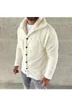 Erkek Pelüş Polar Hırka Gömlek – Yakalı, İlik Düğmeli, Göğüs Cepli, Yumuşak Dokulu Kışlık Regular Fit Rahat Günlük Model - Beyaz