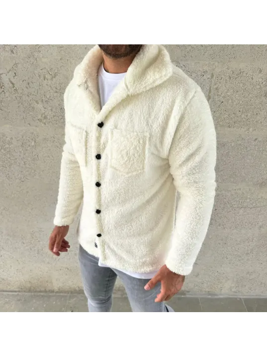 Erkek Pelüş Polar Hırka Gömlek – Yakalı, İlik Düğmeli, Göğüs Cepli, Yumuşak Dokulu Kışlık Regular Fit Rahat Günlük Model - Beyaz Erkek Pelüş Polar Hırka Gömlek – Yakalı, İlik Düğmeli, Göğüs Cepli, Yumuşak Dokulu Kışlık Regular Fit Rahat Günlük Model - Beyaz