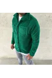 Erkek Pelüş Polar Hırka Gömlek – Yakalı, İlik Düğmeli, Göğüs Cepli, Yumuşak Dokulu Kışlık Regular Fit Rahat Günlük Model - Çimen Yeşili