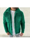 Erkek Pelüş Polar Hırka Gömlek – Yakalı, İlik Düğmeli, Göğüs Cepli, Yumuşak Dokulu Kışlık Regular Fit Rahat Günlük Model - Çimen Yeşili