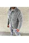 Erkek Pelüş Polar Hırka Gömlek – Yakalı, İlik Düğmeli, Göğüs Cepli, Yumuşak Dokulu Kışlık Regular Fit Rahat Günlük Model - Gri