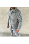 Erkek Pelüş Polar Hırka Gömlek – Yakalı, İlik Düğmeli, Göğüs Cepli, Yumuşak Dokulu Kışlık Regular Fit Rahat Günlük Model - Gri
