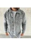 Erkek Pelüş Polar Hırka Gömlek – Yakalı, İlik Düğmeli, Göğüs Cepli, Yumuşak Dokulu Kışlık Regular Fit Rahat Günlük Model - Gri