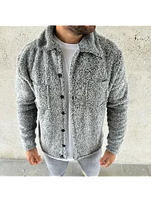 Erkek Pelüş Polar Hırka Gömlek – Yakalı, İlik Düğmeli, Göğüs Cepli, Yumuşak Dokulu Kışlık Regular Fit Rahat Günlük Model - Gri