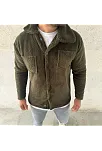 Erkek Pelüş Polar Hırka Gömlek – Yakalı, İlik Düğmeli, Göğüs Cepli, Yumuşak Dokulu Kışlık Regular Fit Rahat Günlük Model - Haki