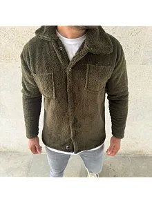 Erkek Pelüş Polar Hırka Gömlek – Yakalı, İlik Düğmeli, Göğüs Cepli, Yumuşak Dokulu Kışlık Regular Fit Rahat Günlük Model - Haki