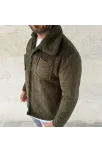 Erkek Pelüş Polar Hırka Gömlek – Yakalı, İlik Düğmeli, Göğüs Cepli, Yumuşak Dokulu Kışlık Regular Fit Rahat Günlük Model - Haki