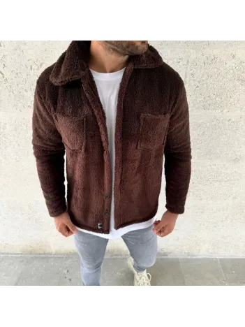 Erkek Pelüş Polar Hırka Gömlek – Yakalı, İlik Düğmeli, Göğüs Cepli, Yumuşak Dokulu Kışlık Regular Fit Rahat Günlük Model - Kahverengi Erkek Pelüş Polar Hırka Gömlek – Yakalı, İlik Düğmeli, Göğüs Cepli, Yumuşak Dokulu Kışlık Regular Fit Rahat Günlük Model - Kahverengi