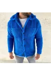 Erkek Pelüş Polar Hırka Gömlek – Yakalı, İlik Düğmeli, Göğüs Cepli, Yumuşak Dokulu Kışlık Regular Fit Rahat Günlük Model - Saks Mavisi
