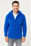 Erkek Pelüş Polar Hırka Gömlek – Yakalı, İlik Düğmeli, Göğüs Cepli, Yumuşak Dokulu Kışlık Regular Fit Rahat Günlük Model - Saks Mavisi