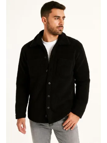 Erkek Pelüş Polar Hırka Gömlek – Yakalı, İlik Düğmeli, Göğüs Cepli, Yumuşak Dokulu Kışlık Regular Fit Rahat Günlük Model - Siyah Erkek Pelüş Polar Hırka Gömlek – Yakalı, İlik Düğmeli, Göğüs Cepli, Yumuşak Dokulu Kışlık Regular Fit Rahat Günlük Model - Siyah