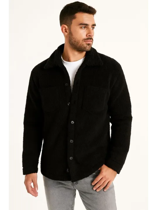 Erkek Pelüş Polar Hırka Gömlek – Yakalı, İlik Düğmeli, Göğüs Cepli, Yumuşak Dokulu Kışlık Regular Fit Rahat Günlük Model - Siyah Erkek Pelüş Polar Hırka Gömlek – Yakalı, İlik Düğmeli, Göğüs Cepli, Yumuşak Dokulu Kışlık Regular Fit Rahat Günlük Model - Siyah