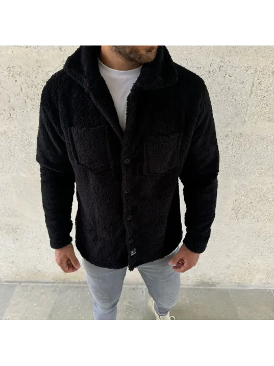 Erkek Pelüş Polar Hırka Gömlek – Yakalı, İlik Düğmeli, Göğüs Cepli, Yumuşak Dokulu Kışlık Regular Fit Rahat Günlük Model - Siyah Erkek Pelüş Polar Hırka Gömlek – Yakalı, İlik Düğmeli, Göğüs Cepli, Yumuşak Dokulu Kışlık Regular Fit Rahat Günlük Model - Siyah
