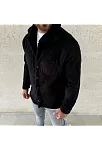 Erkek Pelüş Polar Hırka Gömlek – Yakalı, İlik Düğmeli, Göğüs Cepli, Yumuşak Dokulu Kışlık Regular Fit Rahat Günlük Model - Siyah