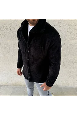 Erkek Pelüş Polar Hırka Gömlek – Yakalı, İlik Düğmeli, Göğüs Cepli, Yumuşak Dokulu Kışlık Regular Fit Rahat Günlük Model - Siyah Erkek Pelüş Polar Hırka Gömlek – Yakalı, İlik Düğmeli, Göğüs Cepli, Yumuşak Dokulu Kışlık Regular Fit Rahat Günlük Model - Siyah