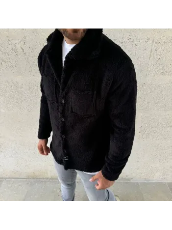 Erkek Pelüş Polar Hırka Gömlek – Yakalı, İlik Düğmeli, Göğüs Cepli, Yumuşak Dokulu Kışlık Regular Fit Rahat Günlük Model - Siyah Erkek Pelüş Polar Hırka Gömlek – Yakalı, İlik Düğmeli, Göğüs Cepli, Yumuşak Dokulu Kışlık Regular Fit Rahat Günlük Model - Siyah