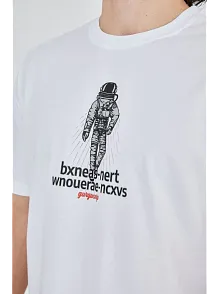 Erkek Baskılı T-shirt Kısa Kol Bisiklet Yaka Regular Fit Rahat Kalıp Günlük Tişört - Beyaz