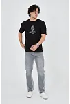 Erkek Baskılı T-shirt Kısa Kol Bisiklet Yaka Regular Fit Rahat Kalıp Günlük Tişört - Siyah