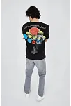 Erkek Baskılı T-shirt Kısa Kol Bisiklet Yaka Regular Fit Rahat Kalıp Günlük Tişört - Siyah