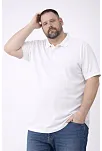 Erkek Pike Kumaş Düğmeli Yaka Battal Büyük Beden Günlük Kısa Kol Tişört T-shirt - Beyaz