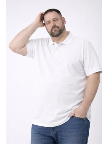 Erkek Pike Kumaş Düğmeli Yaka Battal Büyük Beden Günlük Kısa Kol Tişört T-shirt - Beyaz