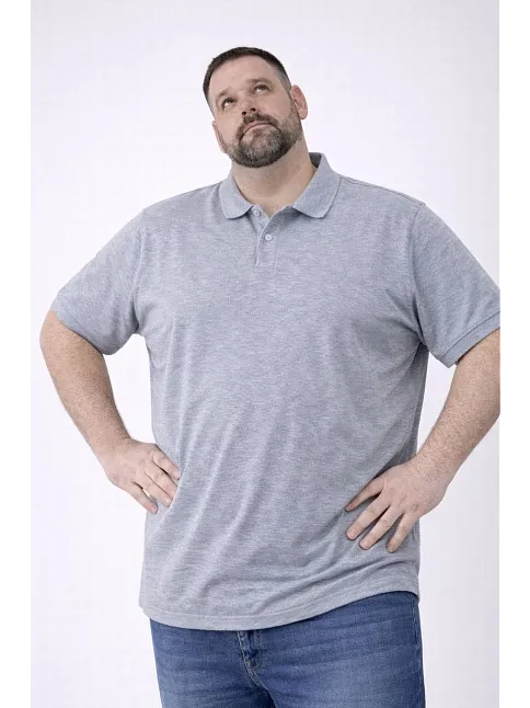 Erkek Pike Kumaş Düğmeli Yaka Battal Büyük Beden Günlük Kısa Kol Tişört T-shirt - Gri