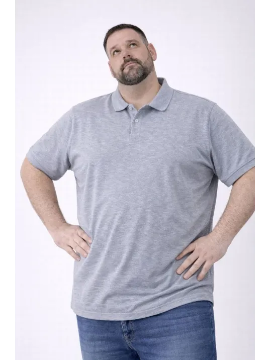 Erkek Pike Kumaş Düğmeli Yaka Battal Büyük Beden Günlük Kısa Kol Tişört T-shirt - Gri