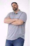Erkek Pike Kumaş Düğmeli Yaka Battal Büyük Beden Günlük Kısa Kol Tişört T-shirt - Gri