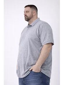 Erkek Pike Kumaş Düğmeli Yaka Battal Büyük Beden Günlük Kısa Kol Tişört T-shirt - Gri