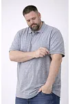 Erkek Pike Kumaş Düğmeli Yaka Battal Büyük Beden Günlük Kısa Kol Tişört T-shirt - Gri