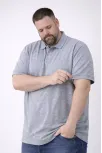 Erkek Pike Kumaş Düğmeli Yaka Battal Büyük Beden Günlük Kısa Kol Tişört T-shirt - Gri