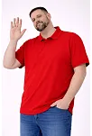 Erkek Pike Kumaş Düğmeli Yaka Battal Büyük Beden Günlük Kısa Kol Tişört T-shirt - Kırmızı