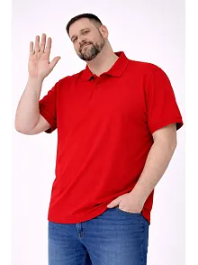 Erkek Pike Kumaş Düğmeli Yaka Battal Büyük Beden Günlük Kısa Kol Tişört T-shirt - Kırmızı
