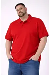 Erkek Pike Kumaş Düğmeli Yaka Battal Büyük Beden Günlük Kısa Kol Tişört T-shirt - Kırmızı