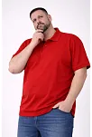 Erkek Pike Kumaş Düğmeli Yaka Battal Büyük Beden Günlük Kısa Kol Tişört T-shirt - Kırmızı