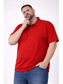 Erkek Pike Kumaş Düğmeli Yaka Battal Büyük Beden Günlük Kısa Kol Tişört T-shirt - Kırmızı