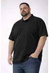 Erkek Pike Kumaş Düğmeli Yaka Battal Büyük Beden Günlük Kısa Kol Tişört T-shirt - Siyah