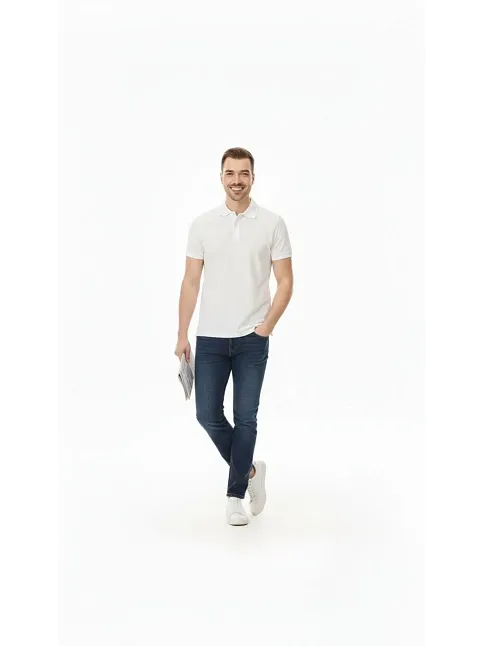 Erkek Pike Kumaş Düğmeli Yaka Regular Fit Günlük Kısa Kol Tişört T-shirt - Beyaz