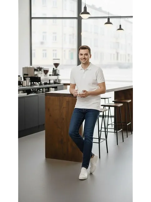 Erkek Pike Kumaş Düğmeli Yaka Regular Fit Günlük Kısa Kol Tişört T-shirt - Beyaz