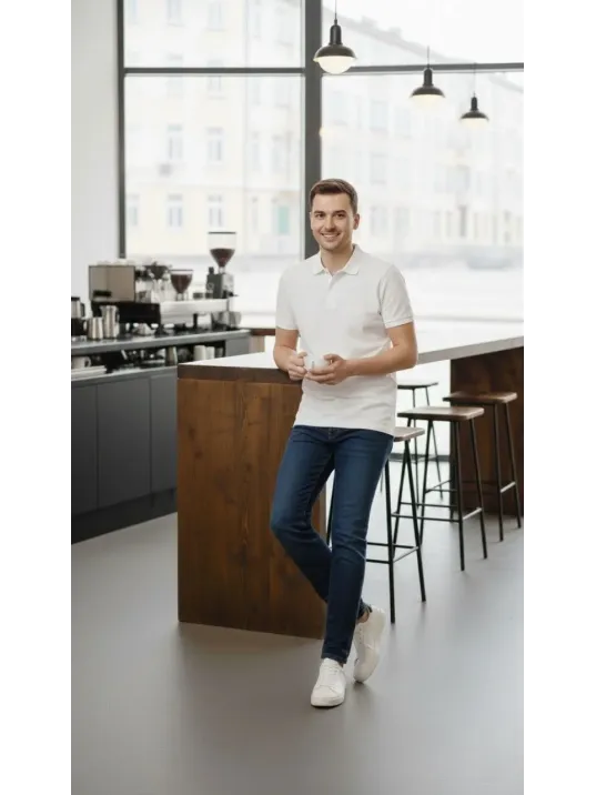 Erkek Pike Kumaş Düğmeli Yaka Regular Fit Günlük Kısa Kol Tişört T-shirt - Beyaz