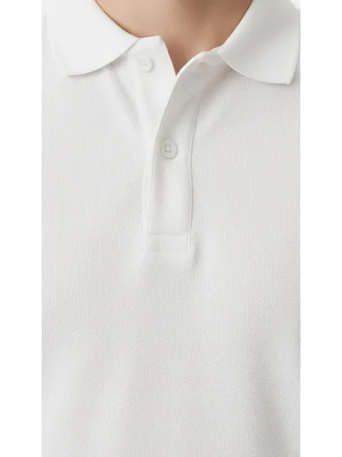 Erkek Pike Kumaş Düğmeli Yaka Regular Fit Günlük Kısa Kol Tişört T-shirt - Beyaz