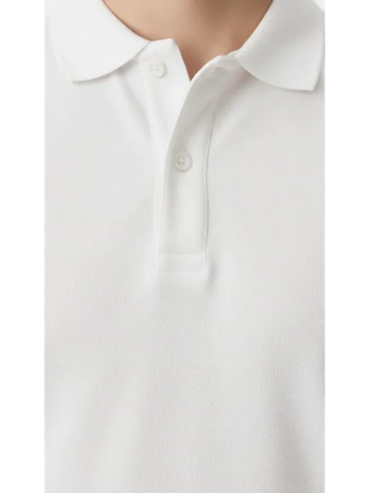 Erkek Pike Kumaş Düğmeli Yaka Regular Fit Günlük Kısa Kol Tişört T-shirt - Beyaz