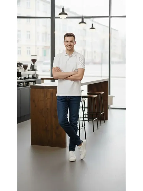 Erkek Pike Kumaş Düğmeli Yaka Regular Fit Günlük Kısa Kol Tişört T-shirt - Beyaz