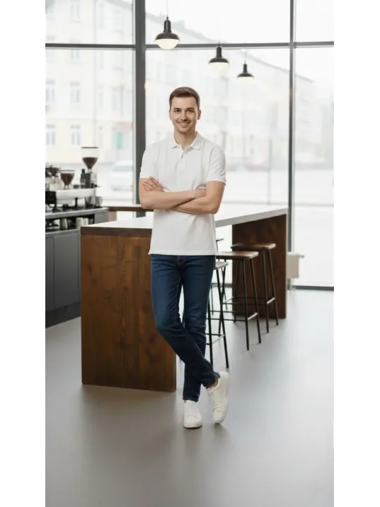 Erkek Pike Kumaş Düğmeli Yaka Regular Fit Günlük Kısa Kol Tişört T-shirt - Beyaz