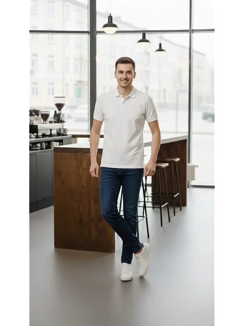 Erkek Pike Kumaş Düğmeli Yaka Regular Fit Günlük Kısa Kol Tişört T-shirt - Beyaz