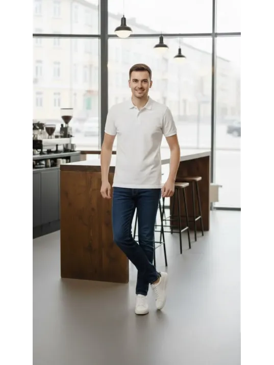 Erkek Pike Kumaş Düğmeli Yaka Regular Fit Günlük Kısa Kol Tişört T-shirt - Beyaz