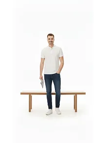 Erkek Pike Kumaş Düğmeli Yaka Regular Fit Günlük Kısa Kol Tişört T-shirt - Beyaz