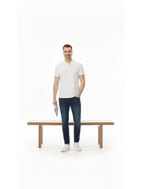 Erkek Pike Kumaş Düğmeli Yaka Regular Fit Günlük Kısa Kol Tişört T-shirt - Beyaz