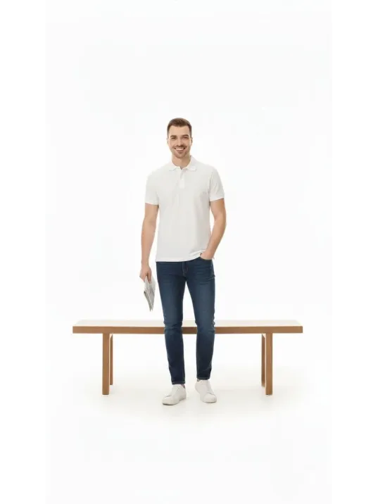 Erkek Pike Kumaş Düğmeli Yaka Regular Fit Günlük Kısa Kol Tişört T-shirt - Beyaz